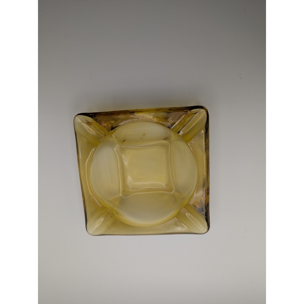 Amber Honey Colored Glass‎ Ashtray Square Vintage Retro Vanity Decor 6 inches